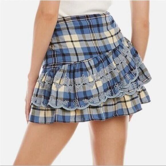 LoveShackFancy Dresses & Skirts - *NWT LOVESHACKFANCY Como Plaid Mini Skirt DENIM SKIES Blueberry Pie - Sz 8